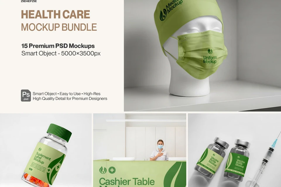 Healthcare Mockup Bundle Medical Branding & Pharmaceutical 15 PSD Mockups