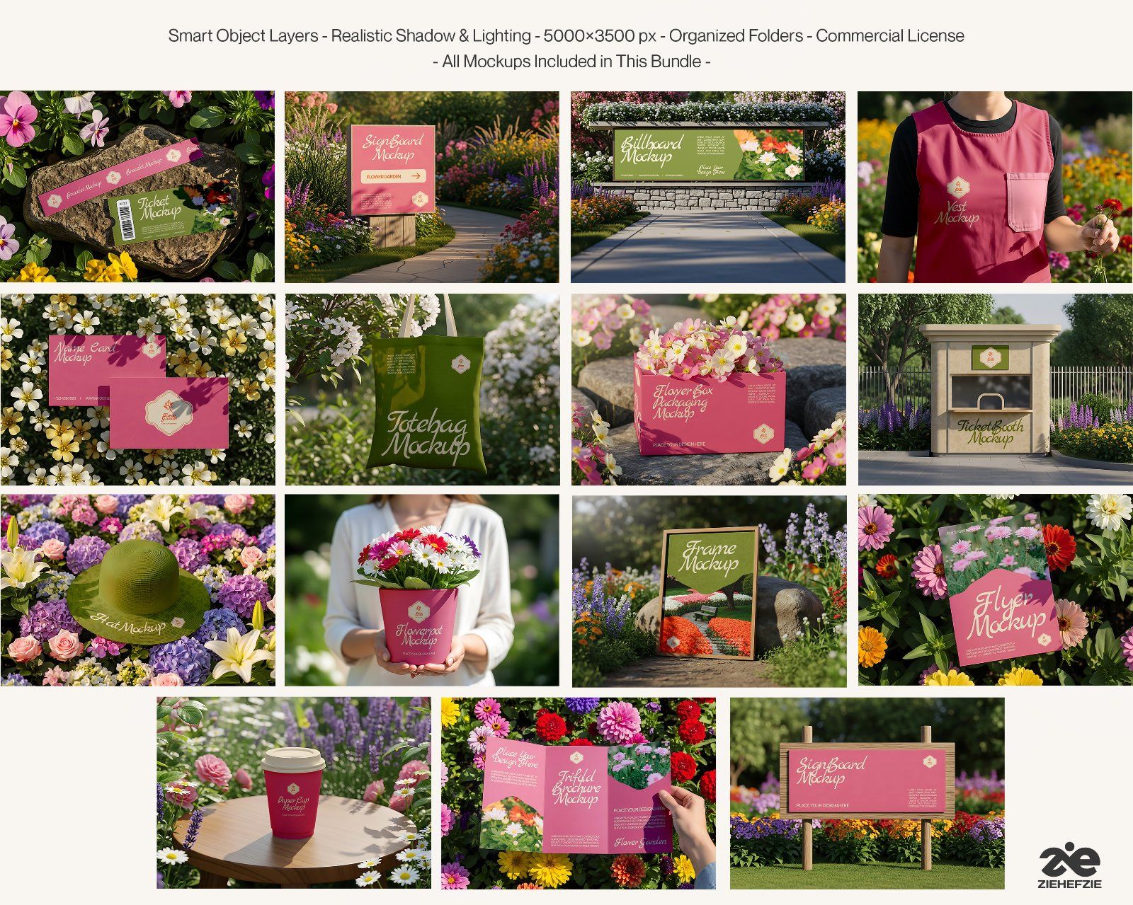 Premium Flower Garden Mockup Bundle PSD – Outdoor Branding & Floral Lifestyle Scenes