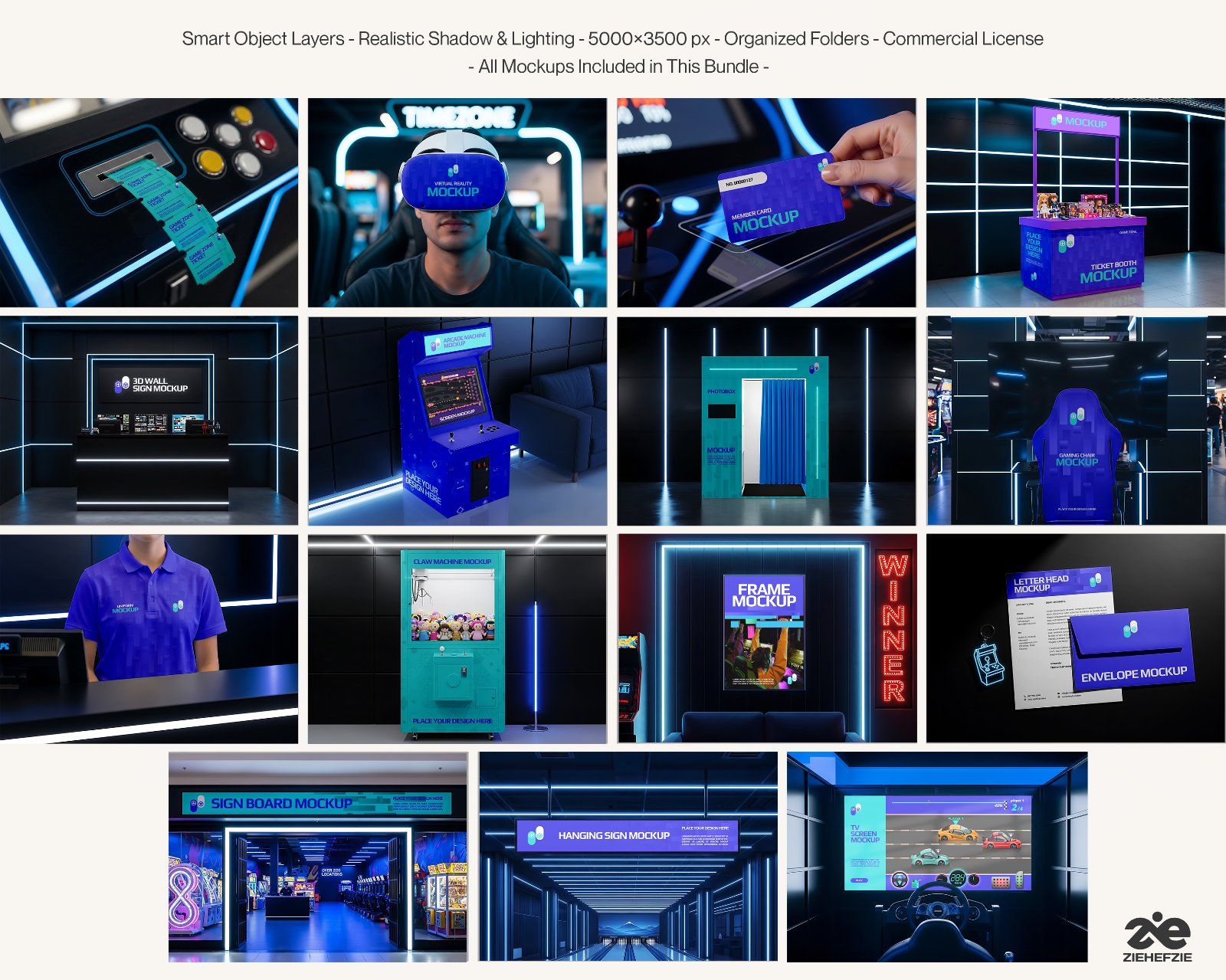 15 Premium Arcade Center Mockup Bundle Gaming Brand