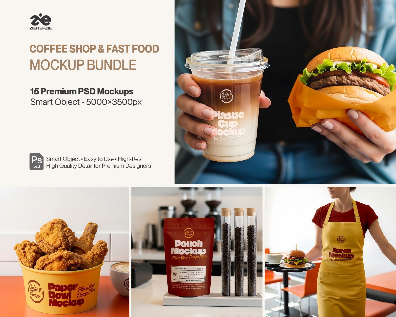 Coffee Shop & Fast Food Mockup Bundle – Restaurant Branding PSD Collection