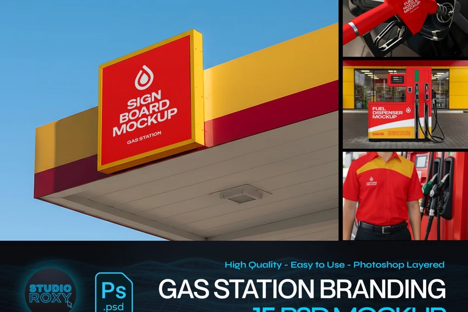 Premium Gas Station & Fuel Station Branding Mockup Bundle – 15 High-Res PSD Scenes for Energy Identi