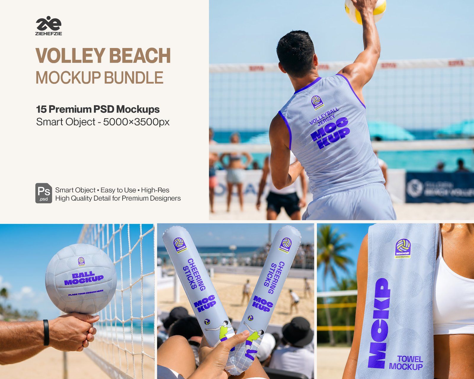 Premium Beach Volley & Summer Sports Branding Mockup Bundle – 15 Aesthetic PSD Scenes for Athletic I