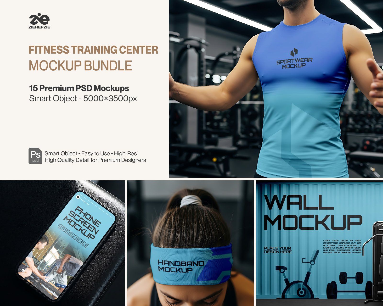 15  Premium Fitness Training Center Mockup Bundle Gym Branding