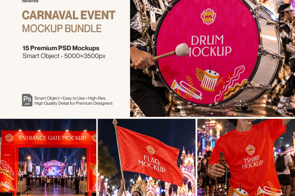 Carnival Parade & Entertainment Event 15 PSD Mockup Collection - Festival & Celebration Event Brandi