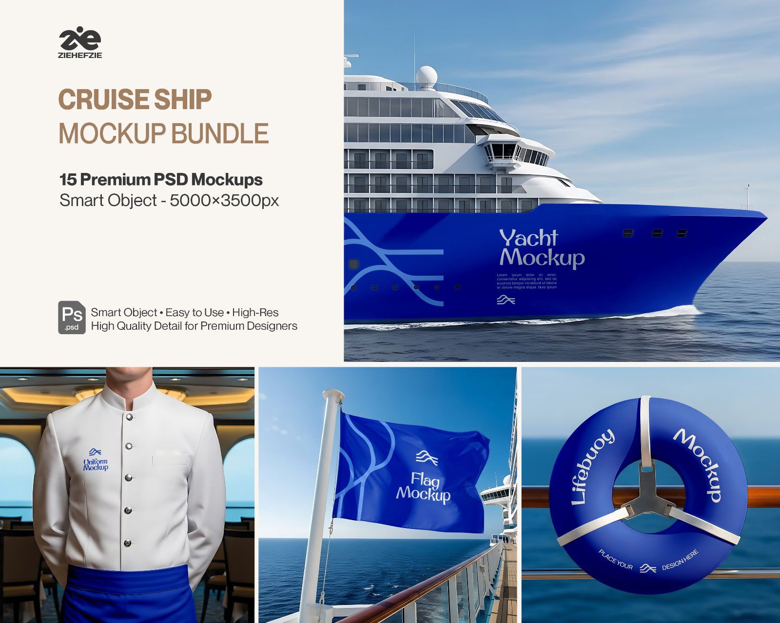 Cruise Ship Mockup Bundle - Maritime Branding with a Luxury Cruise Ship Mockup