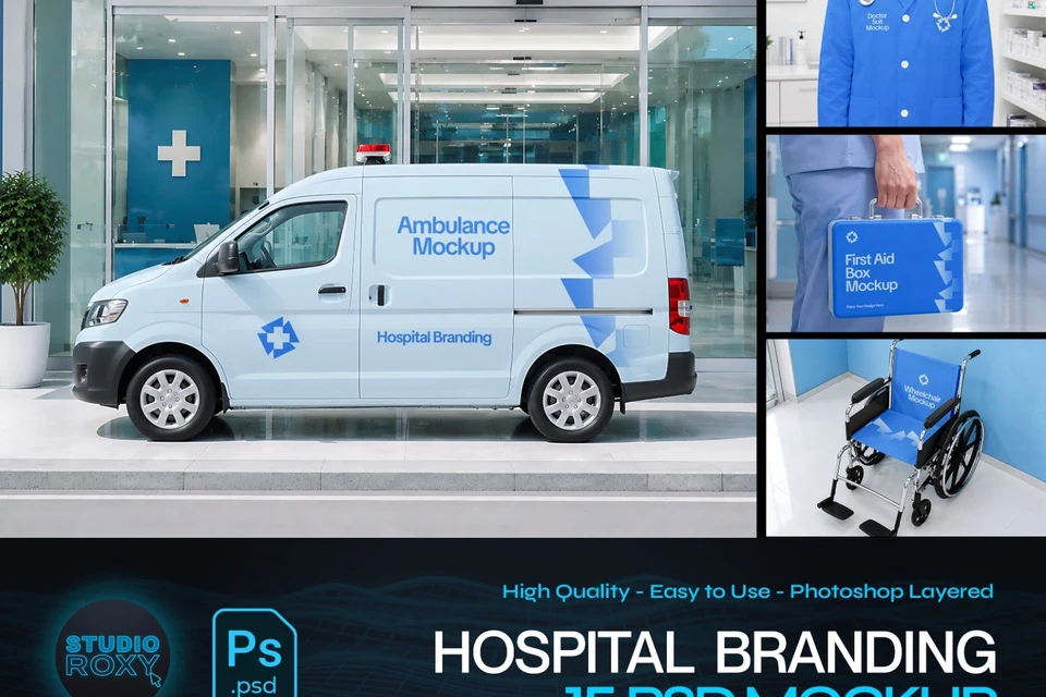 Premium Hospital Branding Mockup Bundle – 15 Professional PSD Scenes for Healthcare & Medical Mega I