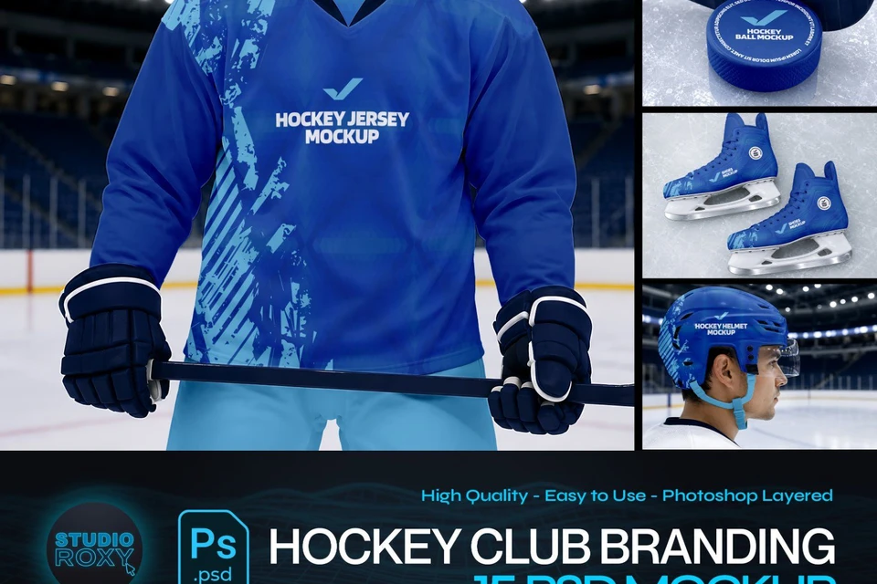 Ultimate Hockey Club Branding Mockup Bundle – 15 Premium PSD Scenes for Ice Hockey & Athletic Identi
