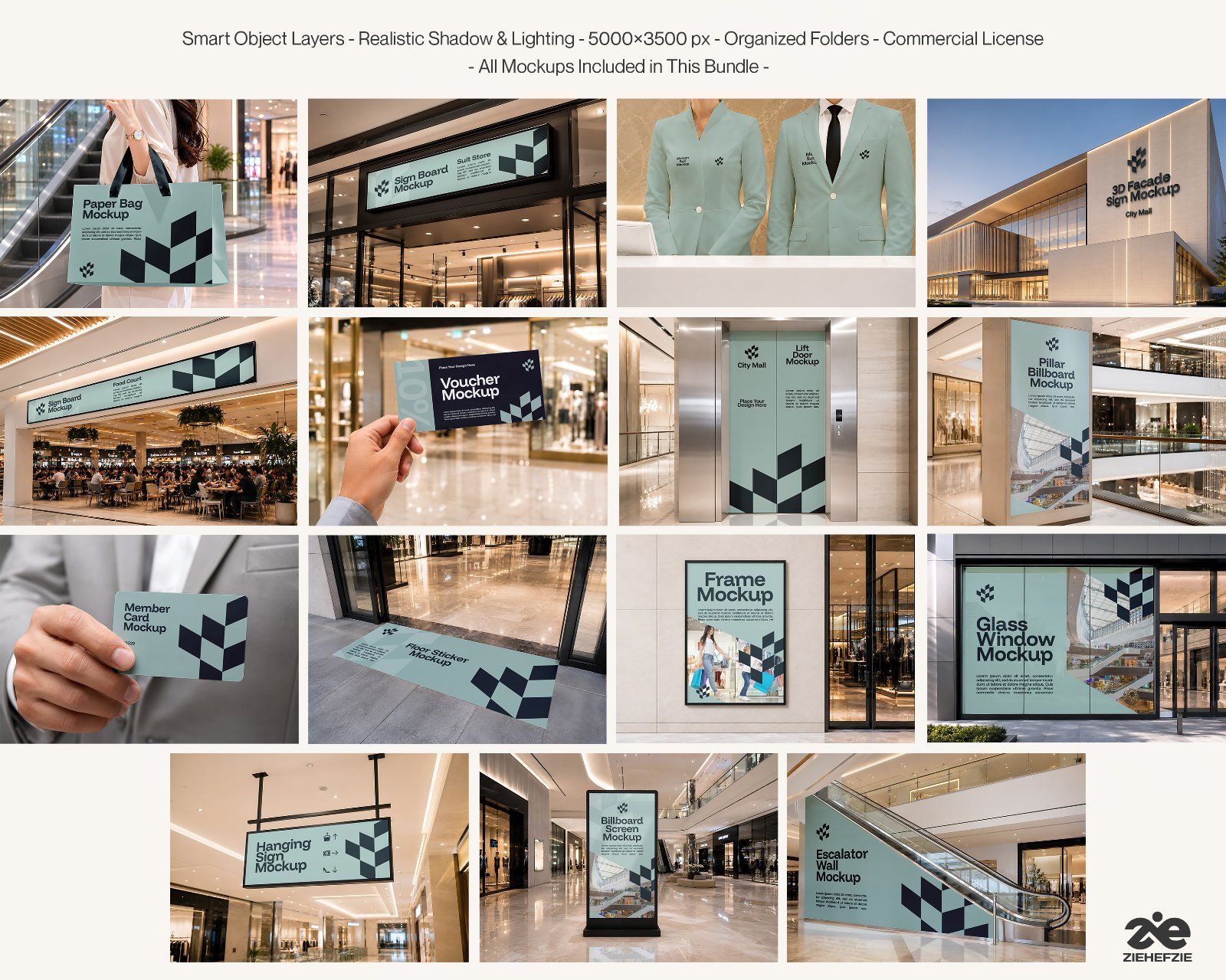 Premium City Mall Branding Mockup Bundle – 15 Giant PSD Scenes for Shopping Center & Retail Mega Arc