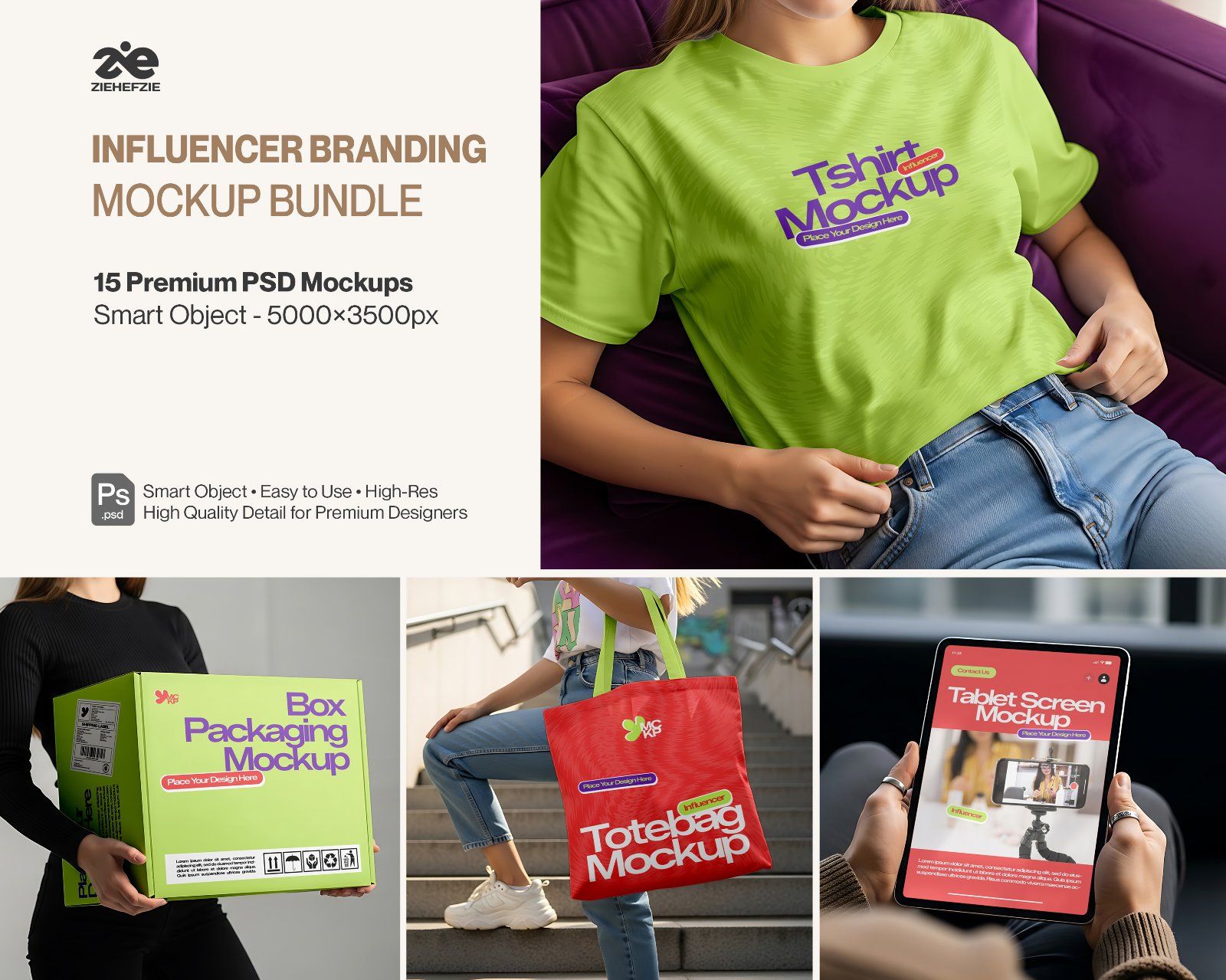 Premium Influencer Branding Mockup Bundle – 15 Lifestyle PSD Scenes for Merch & Digital Creators