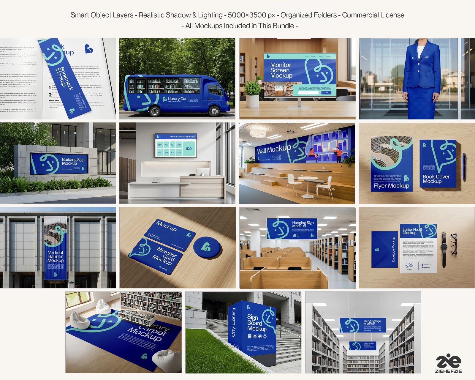 Premium Library Branding Mockup Bundle PSD – School or University Branding