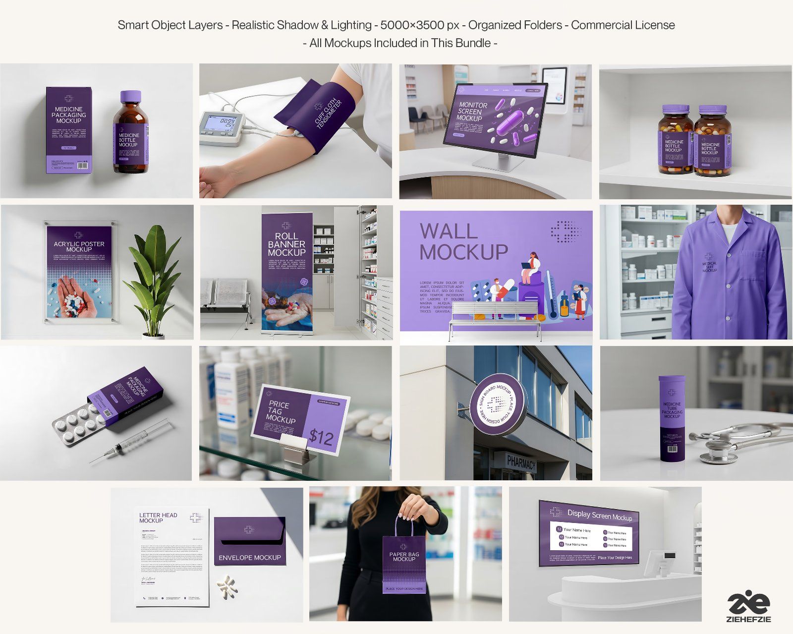 Pharmacy Branding Mockup Bundle Vol. 2 – Medical & Healthcare PSD Mockups
