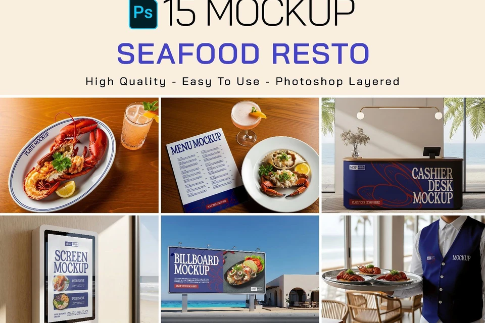 Premium Branding Fresh Seafood Restaurant Mockup