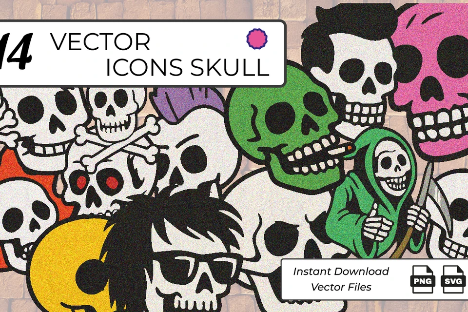 Bundle Vector Icons Skull - PNG & SVG