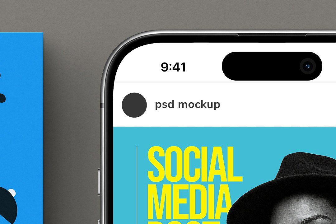 Social Media Post Mockup – 1080×1080 & iPhone 16 (9 Objects)