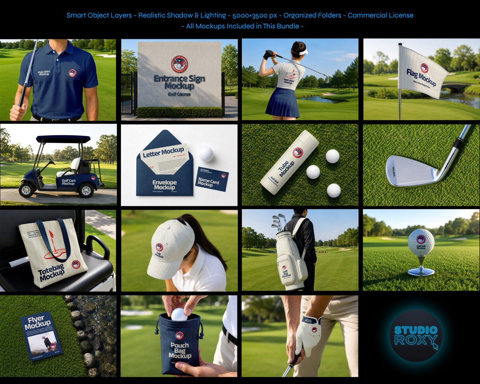 Premium Golf Course Branding Mockup Bundle – 15 Luxury PSD Scenes for Club, Tournament & Apparel Ide