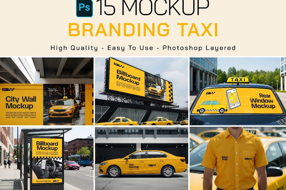 Premium Branding Yellow Taxi Mockup