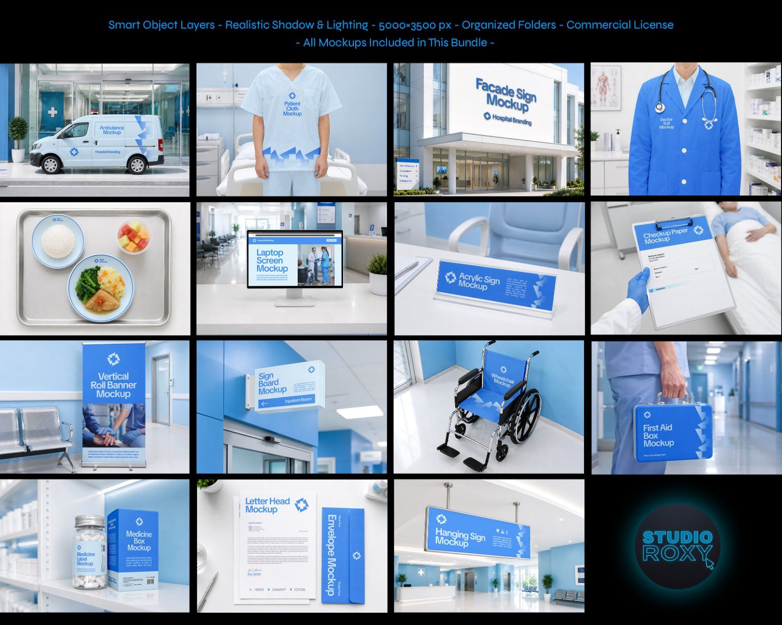Premium Hospital Branding Mockup Bundle – 15 Professional PSD Scenes for Healthcare & Medical Mega I