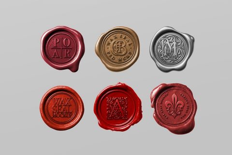 Wax Seal Mockup Set – 6 Isolated Stamps