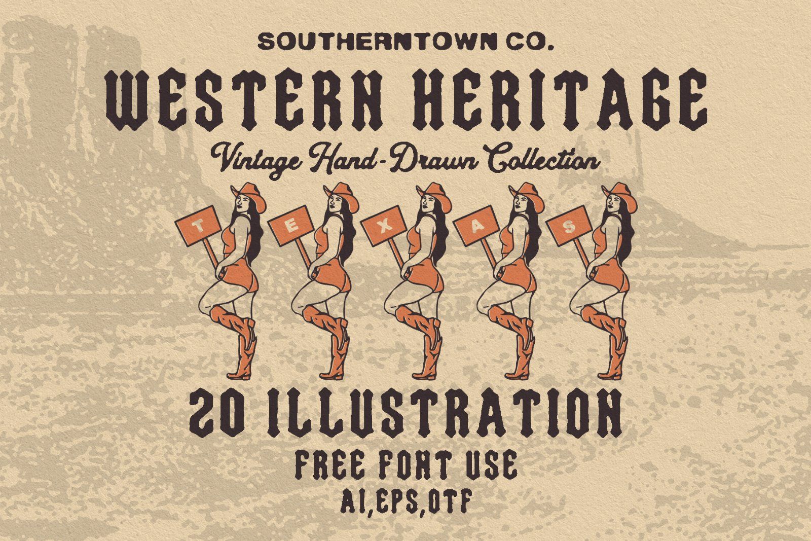20 Vintage Hand-Drawn Western Illustration Collection — image 1