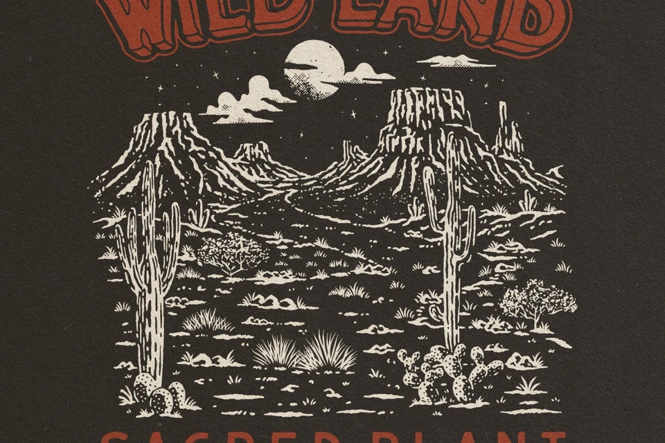 Wild Land Desert Vintage Illustration | Sacred Plant Western T-Shirt Design