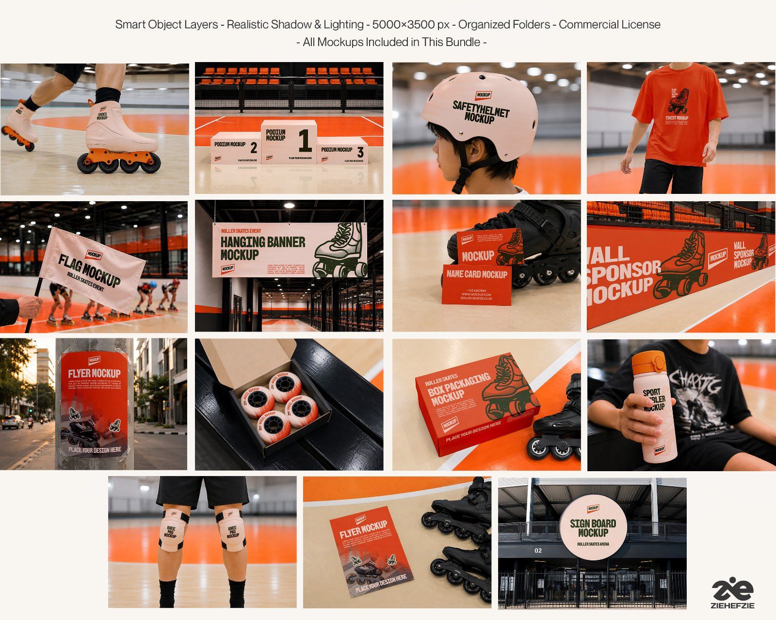 Premium Roller Skating Event Branding Mockup Bundle – 15 Retro & Urban PSD Scenes for Street Sports