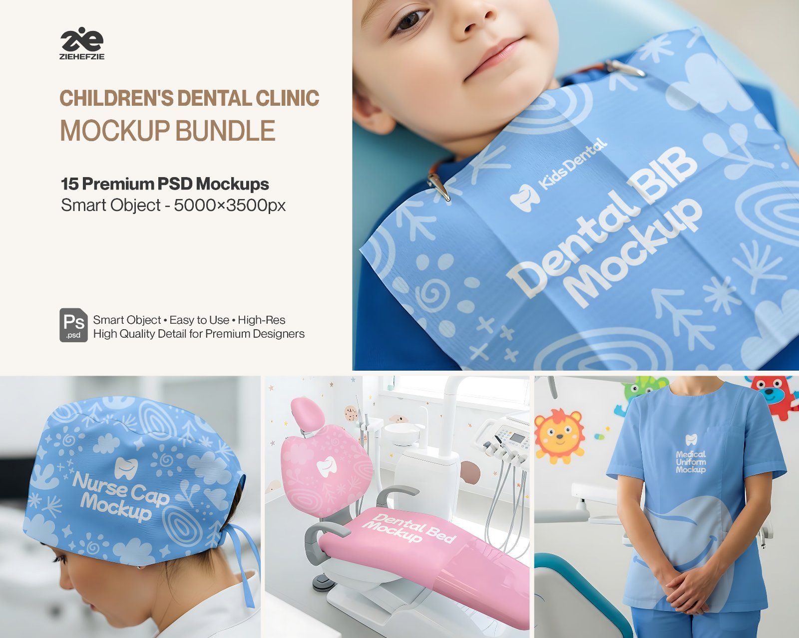 Children's Dental Clinic Branding Mockup Bundle – 15 Premium PSD Scenes for Pediatric Medical Identi