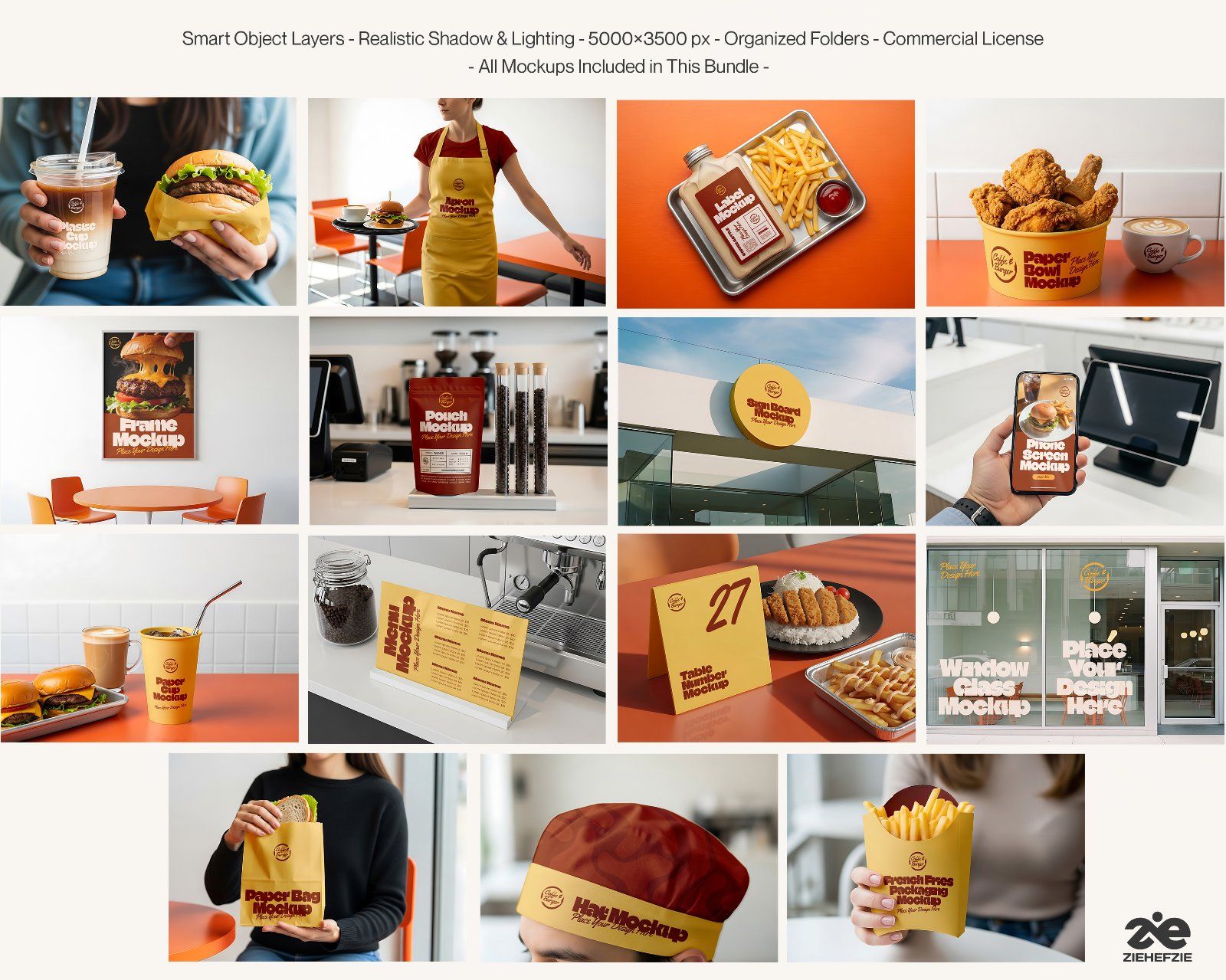 Coffee Shop & Fast Food Mockup Bundle – Restaurant Branding PSD Collection